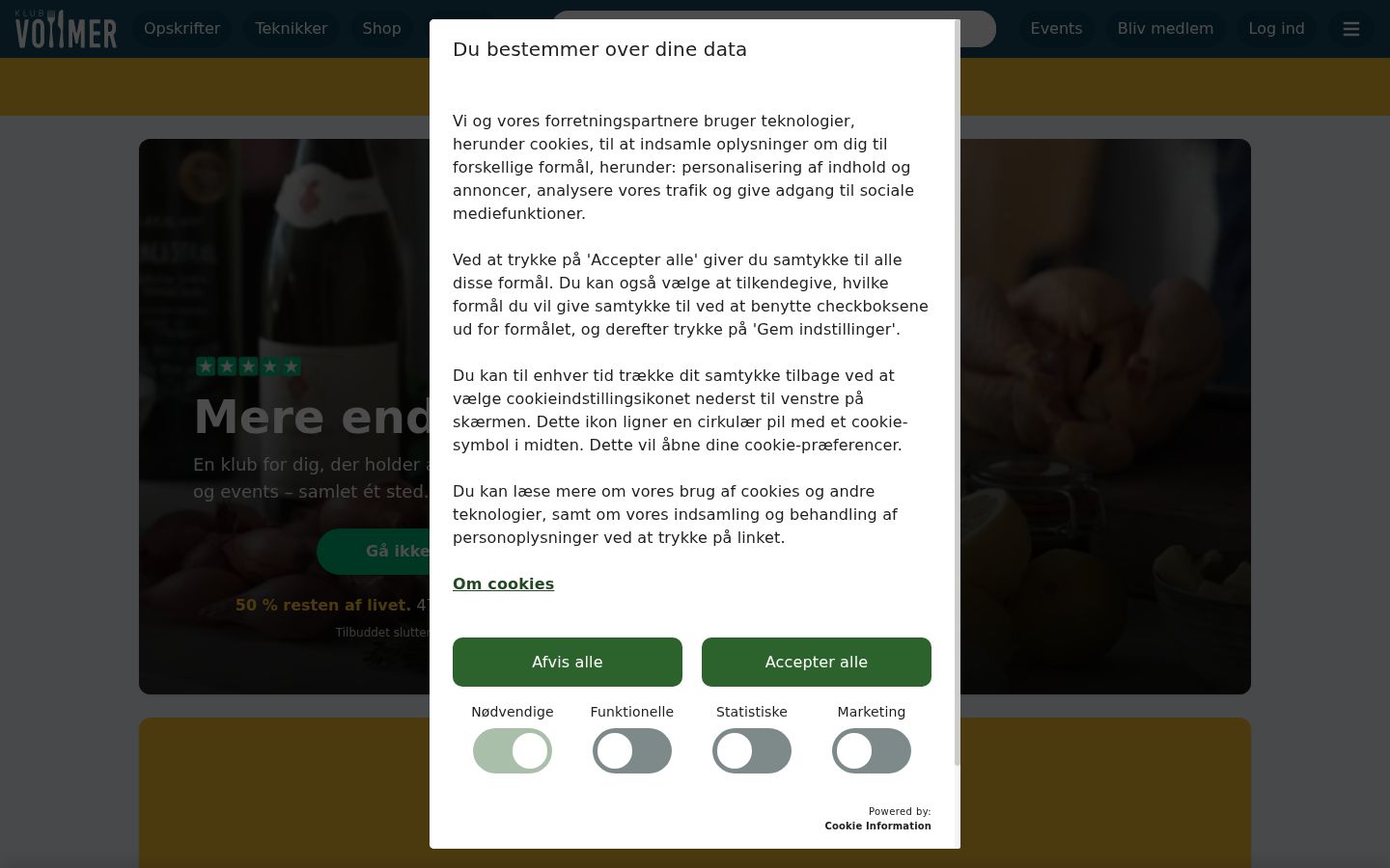 Posnetek zaslona pasice za privolitev, prikazane pred kakršno koli interakcijo