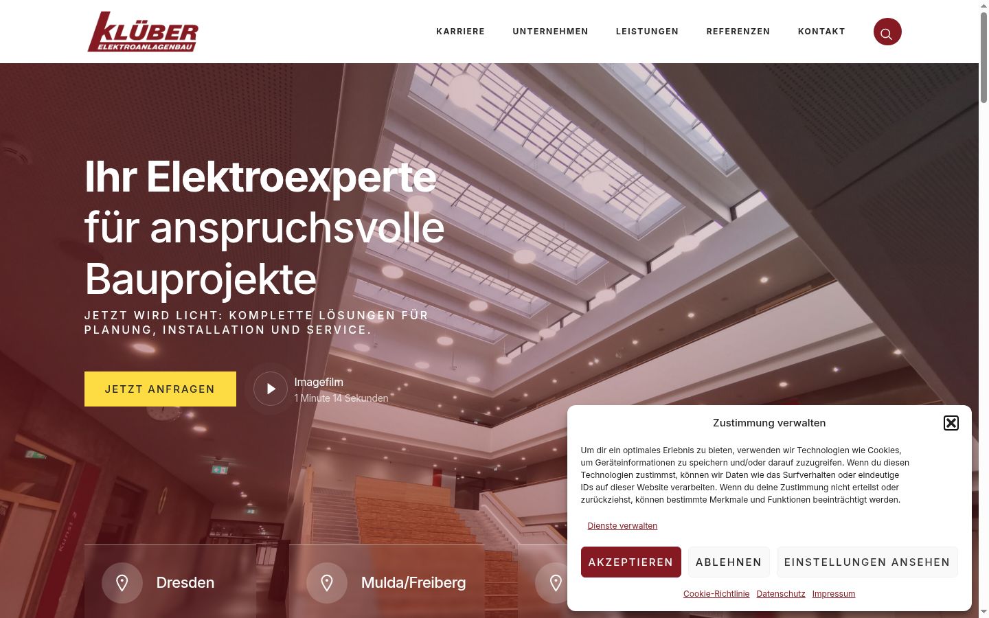 Screenshot des Einwilligungsbanners vor jeglicher Interaktion