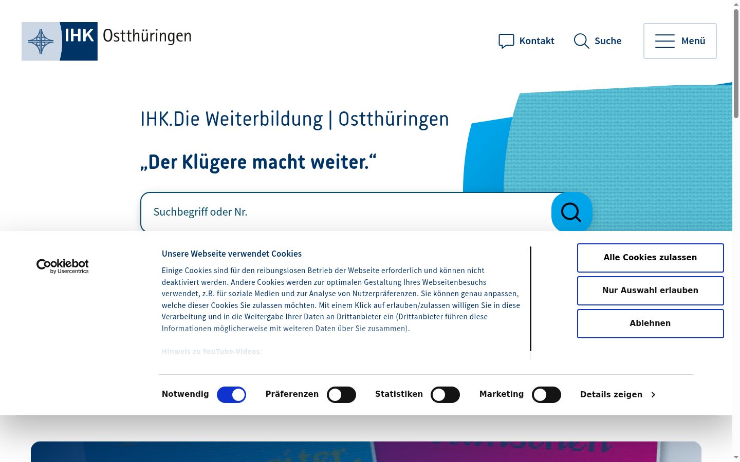 Screenshot des Einwilligungsbanners vor jeglicher Interaktion