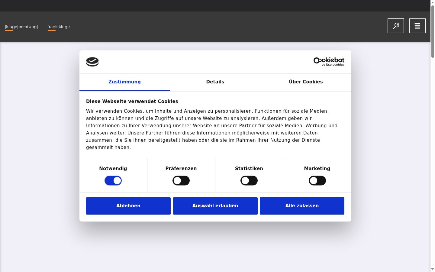 Screenshot of the consent banner shown before any interaction