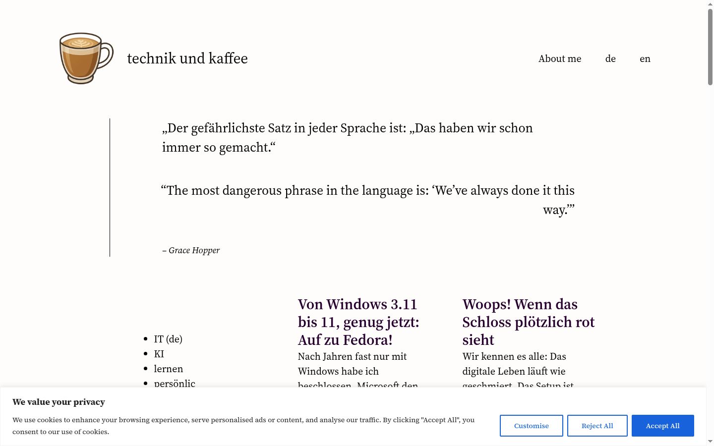 Screenshot des Einwilligungsbanners vor jeglicher Interaktion