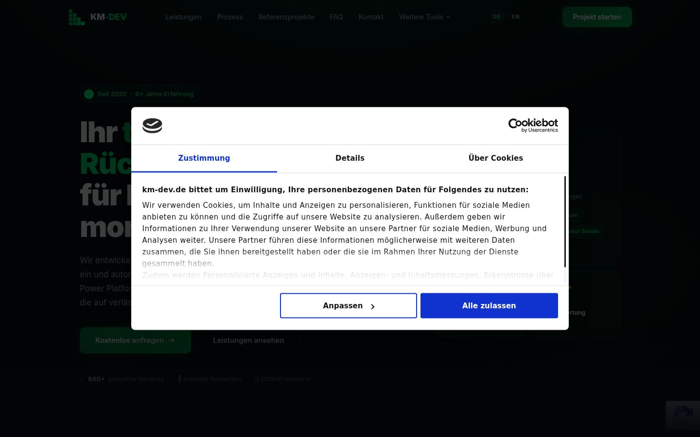 Screenshot del banner di consenso mostrato prima di qualsiasi interazione