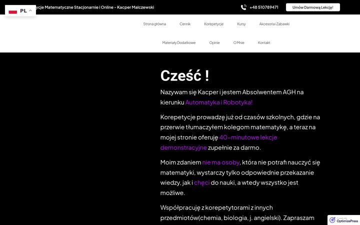 Екранна снимка на kmkorepetycje.pl