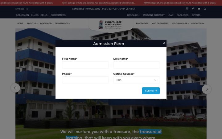 Screenshot of kmmcollege.edu.in