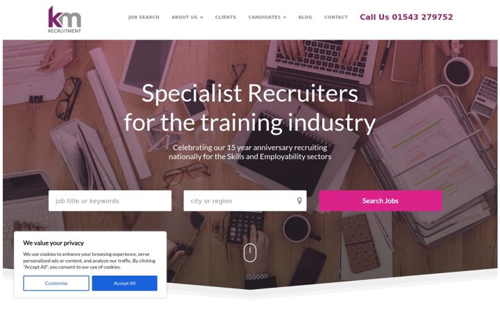 Screenshot of kmrecruitment.co.uk