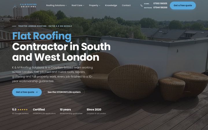 Screenshot of kmroofingsolutions.uk