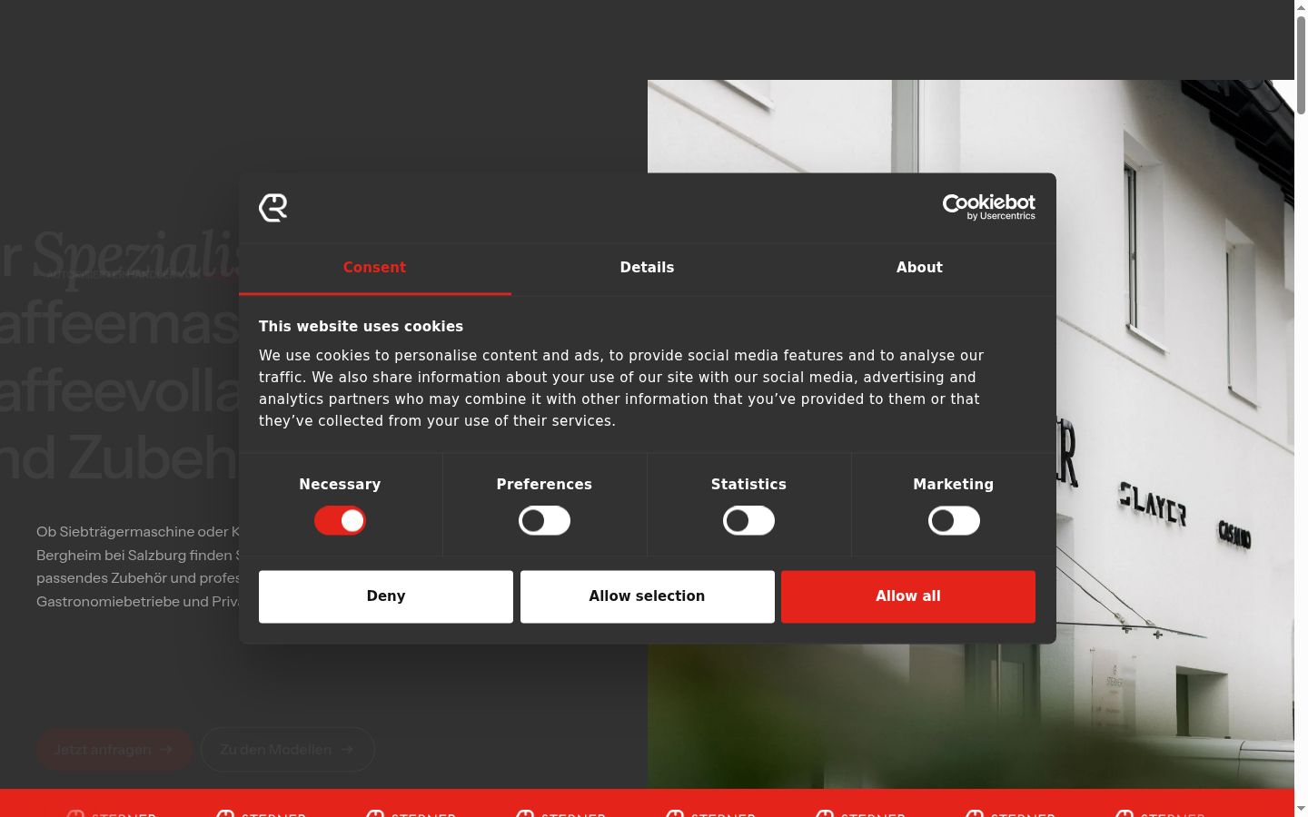Screenshot del banner di consenso mostrato prima di qualsiasi interazione