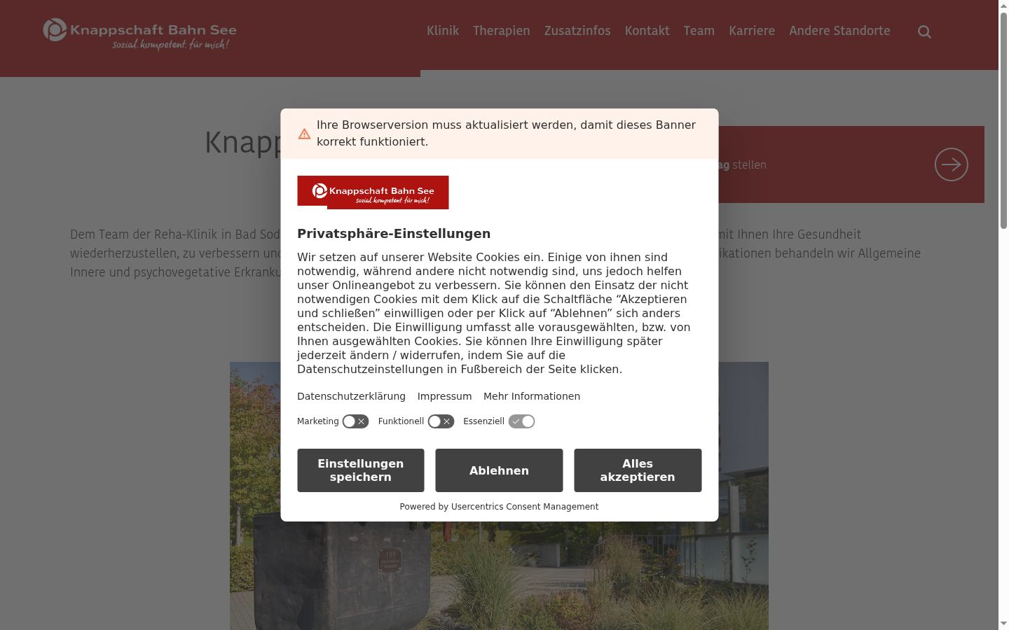 Screenshot des Einwilligungsbanners vor jeglicher Interaktion