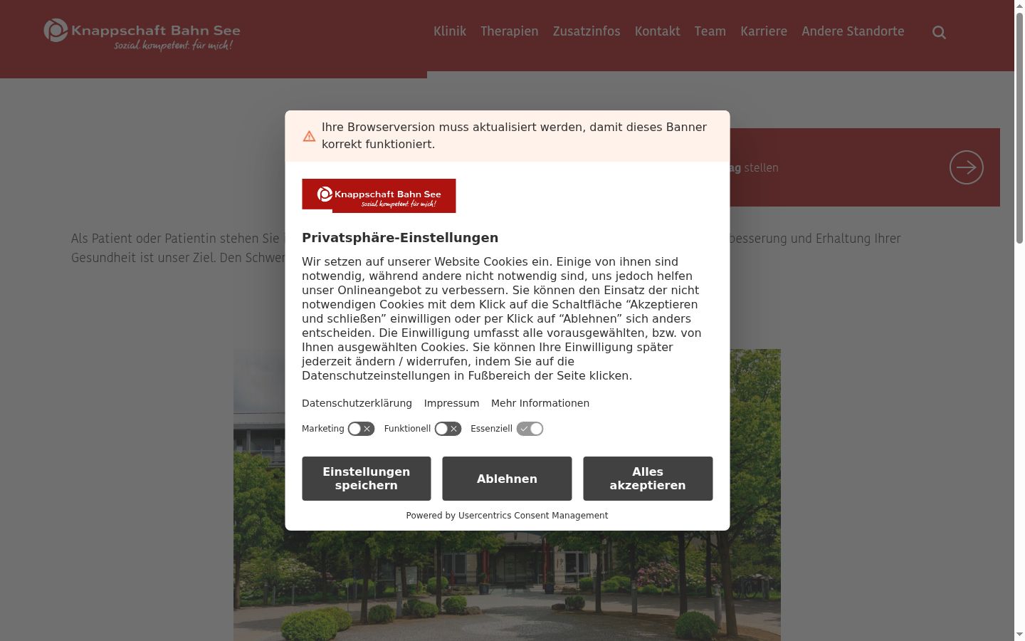 Screenshot des Einwilligungsbanners vor jeglicher Interaktion