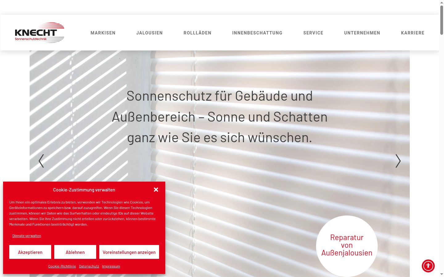 Screenshot des Einwilligungsbanners vor jeglicher Interaktion