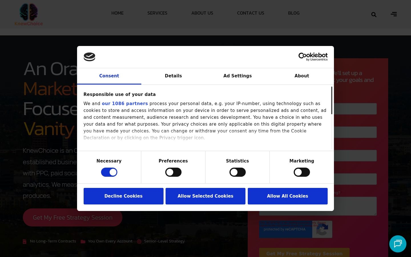 Capture d'écran de la bannière de consentement affichée avant toute interaction