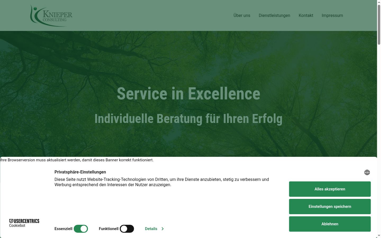 Screenshot des Einwilligungsbanners vor jeglicher Interaktion