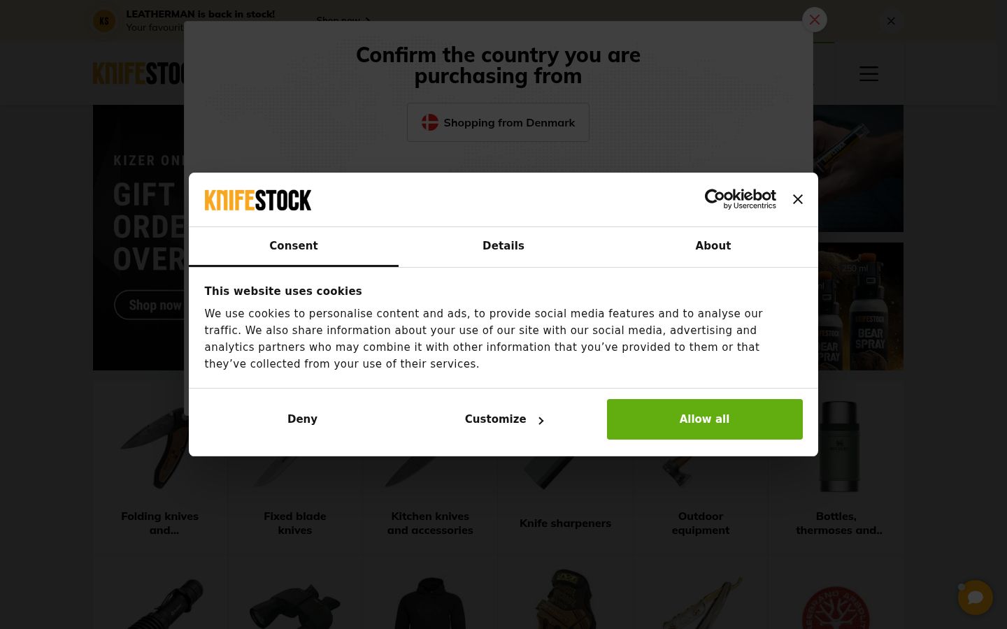Screenshot del banner di consenso mostrato prima di qualsiasi interazione