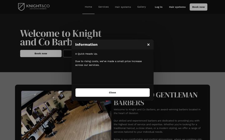 Screenshot of knightandcobarbers.co.uk