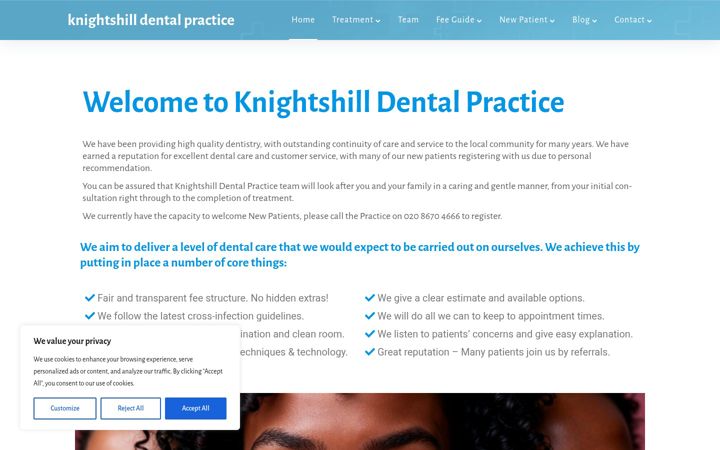 Screenshot of knightshilldental.co.uk