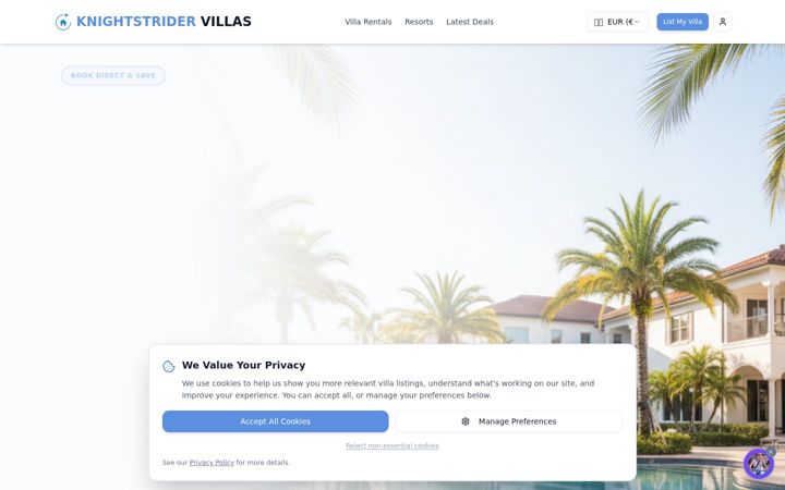 Screenshot of knightstridervillas.com