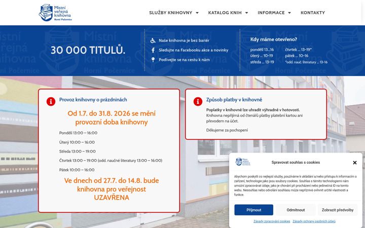 Screenshot of knihovnapocernice.cz