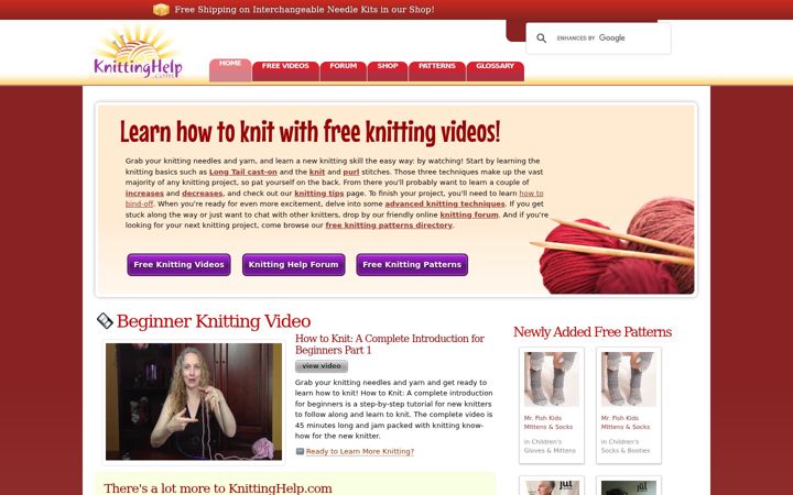 Snímek obrazovky knittinghelp.com