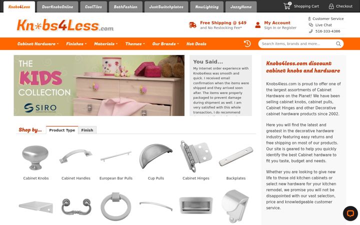 Screenshot of knobs4less.com
