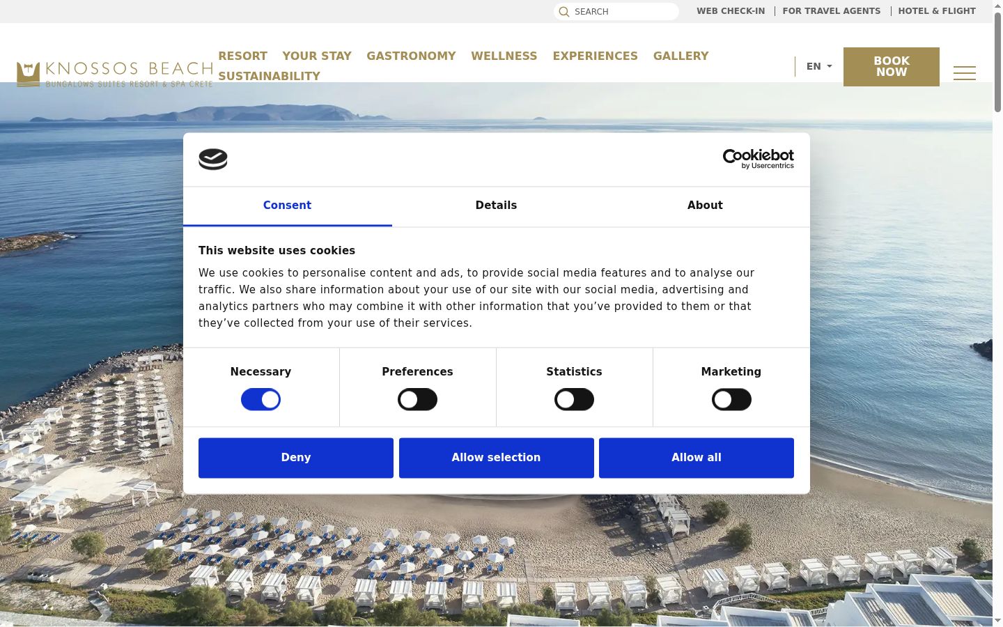Screenshot del banner di consenso mostrato prima di qualsiasi interazione