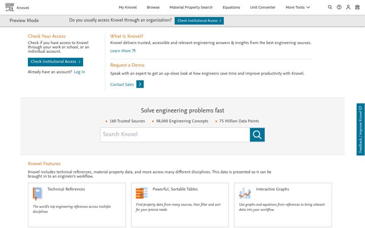 Screenshot of knovel.com