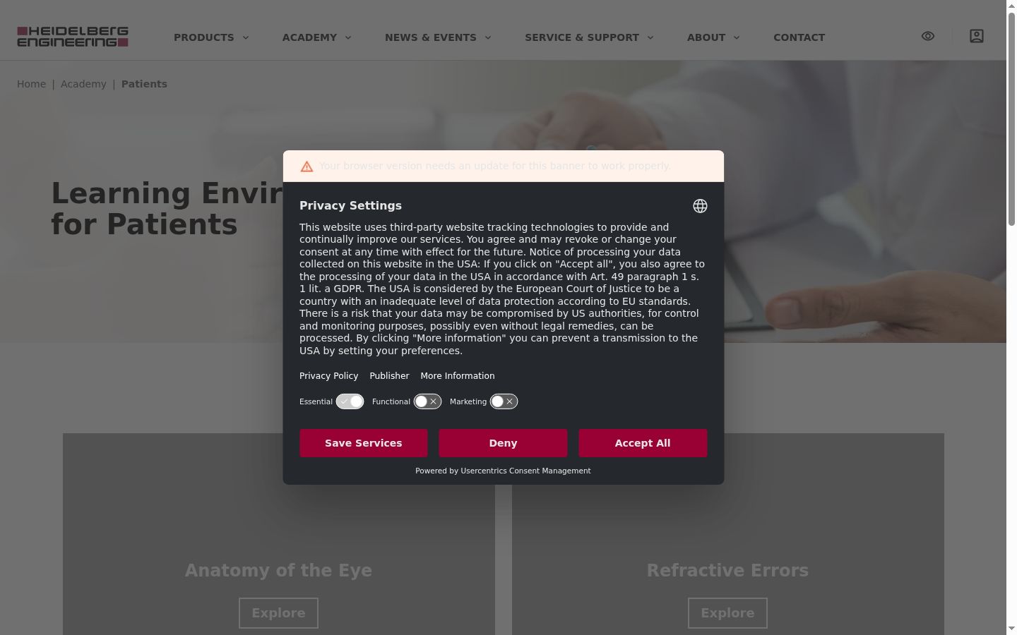 Screenshot of the consent banner shown before any interaction