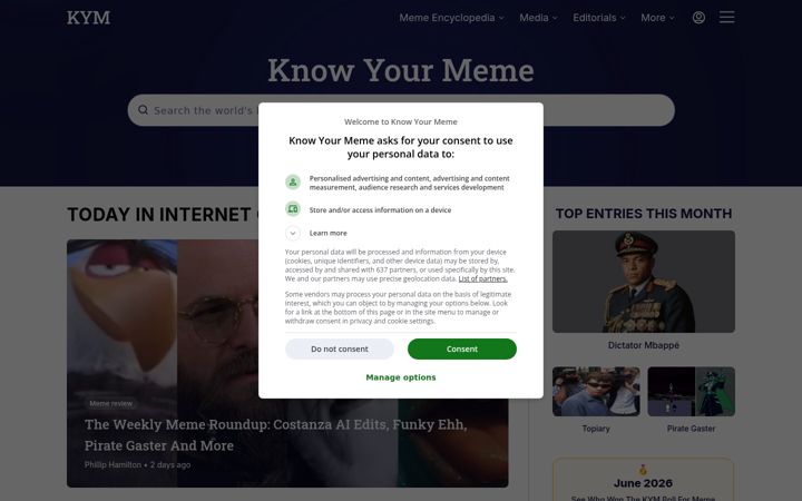 Screenshot stránky knowyourmeme.com