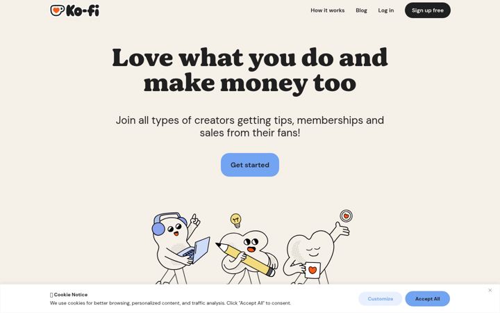 Skærmbillede af ko-fi.com