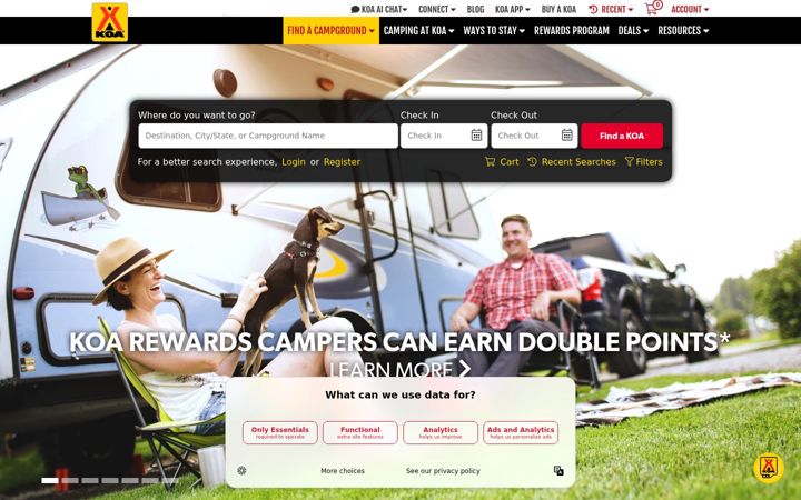 Kuvakaappaus sivustosta koa.com