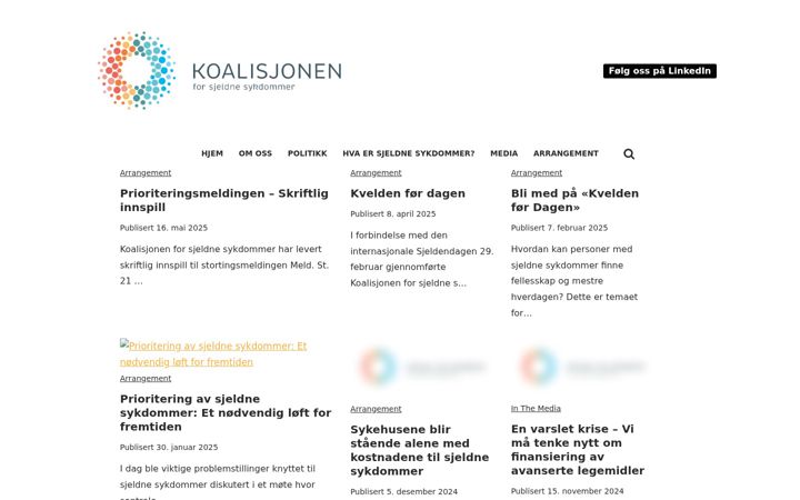Screenshot of koalisjonenforsjeldnesykdommer.no