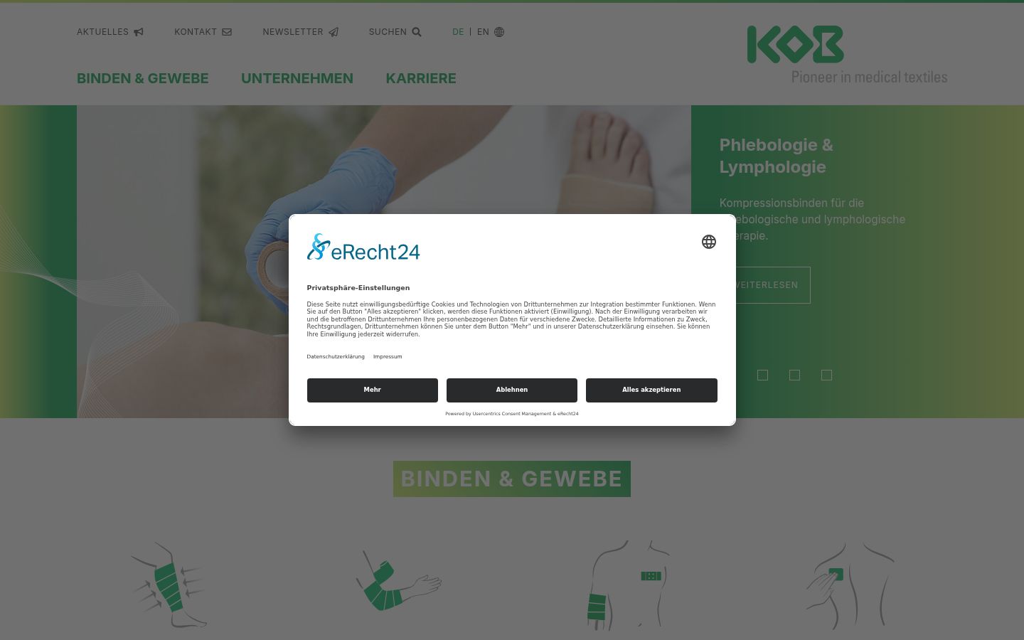 Screenshot des Einwilligungsbanners vor jeglicher Interaktion