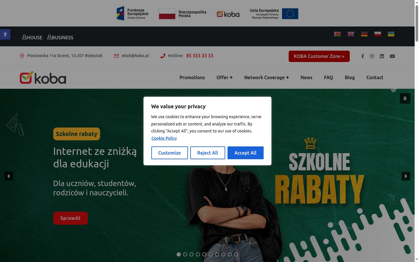 Snímek obrazovky baneru souhlasu zobrazeného před jakoukoli interakcí