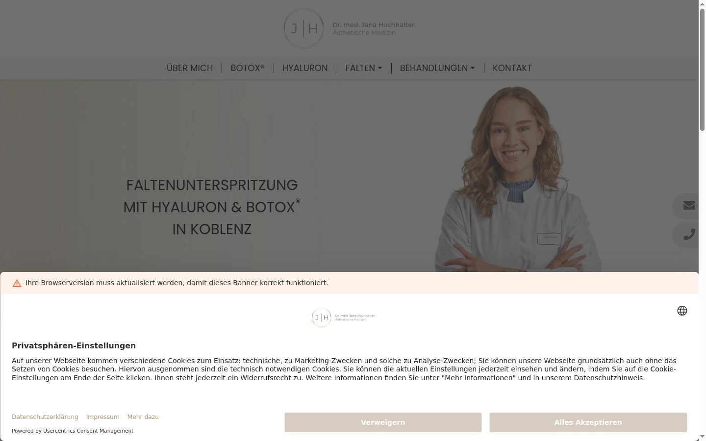Screenshot des Einwilligungsbanners vor jeglicher Interaktion