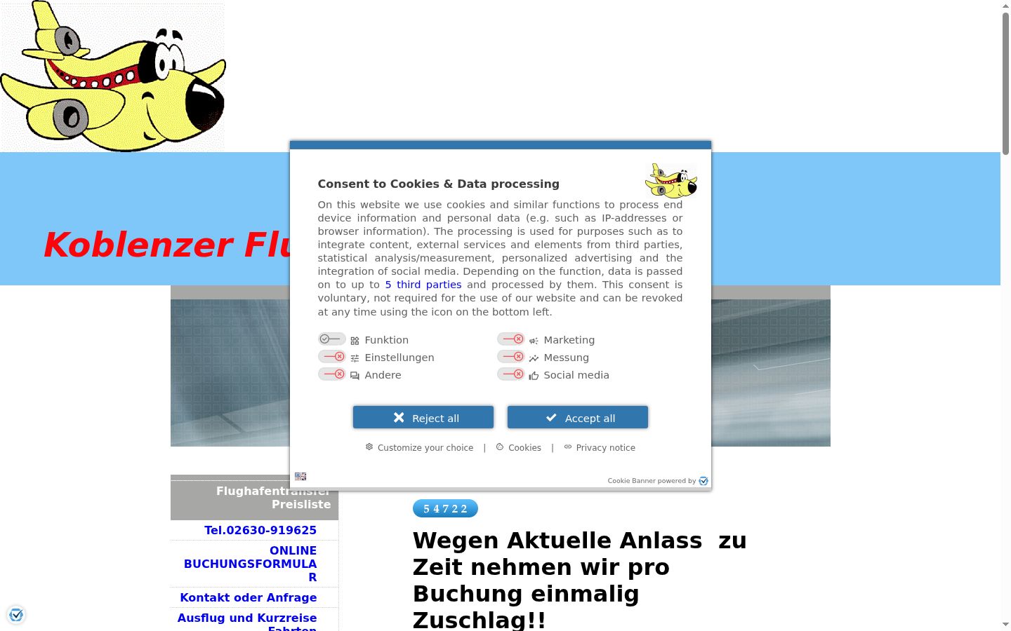 Screenshot van de toestemmingsbanner zoals getoond vóór enige interactie