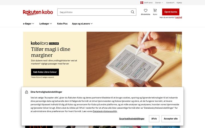 Captură de ecran a kobo.com