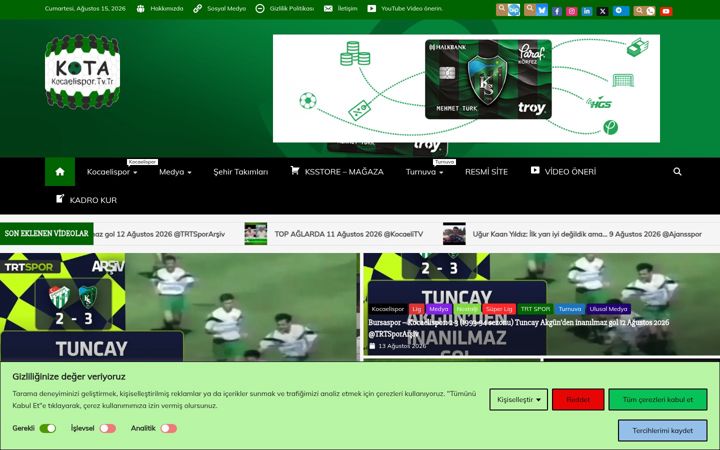 Screenshot of kocaelispor.tv.tr