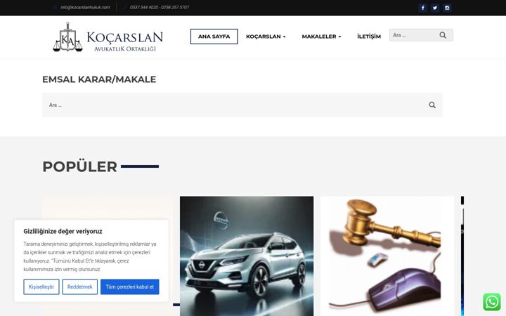 Screenshot of kocarslanhukuk.com