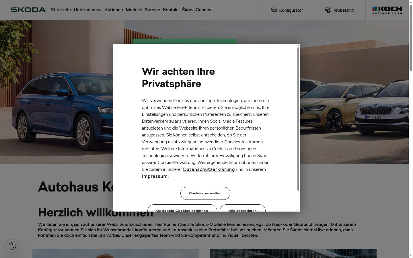 Screenshot del banner di consenso mostrato prima di qualsiasi interazione
