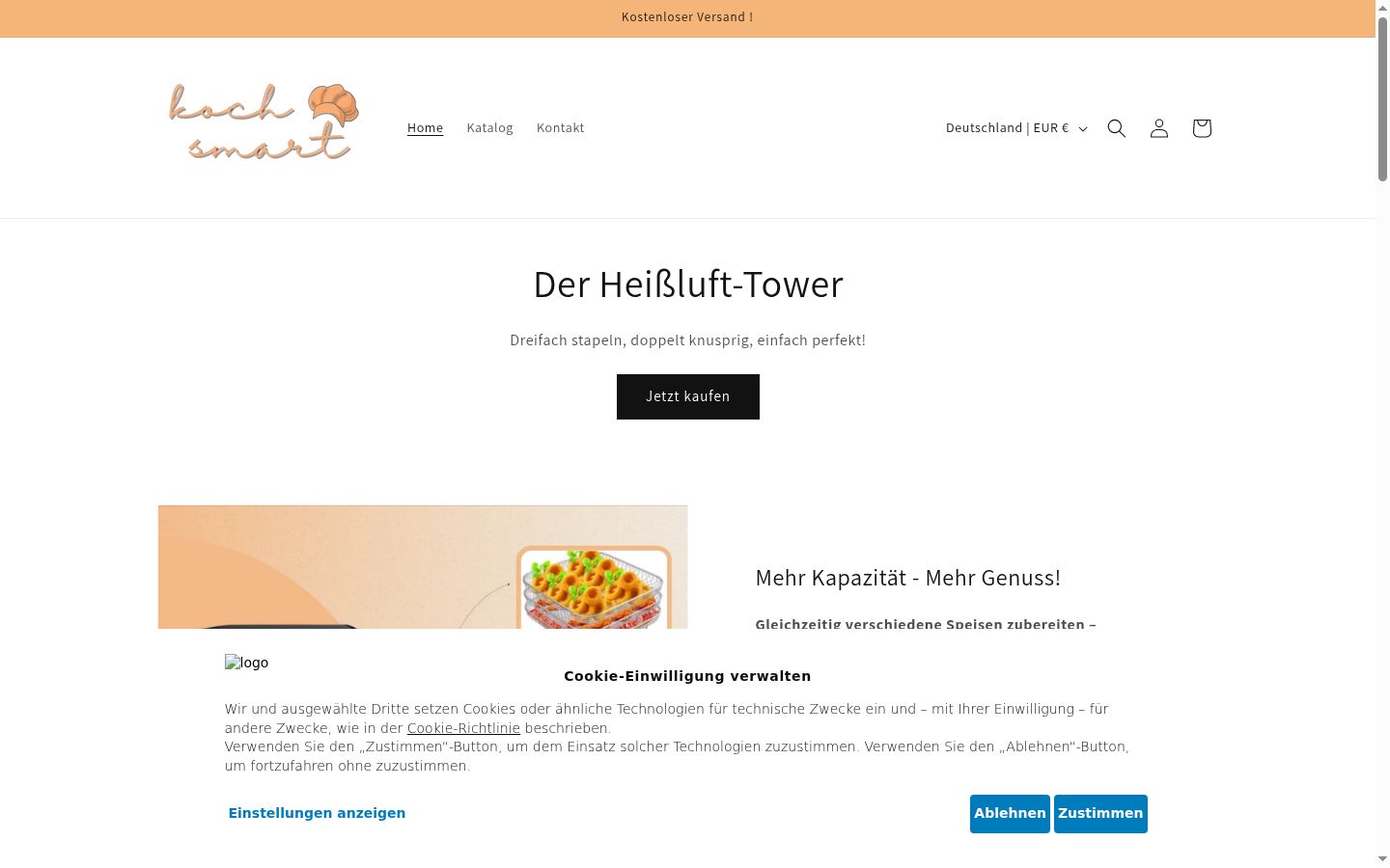 Screenshot des Einwilligungsbanners vor jeglicher Interaktion