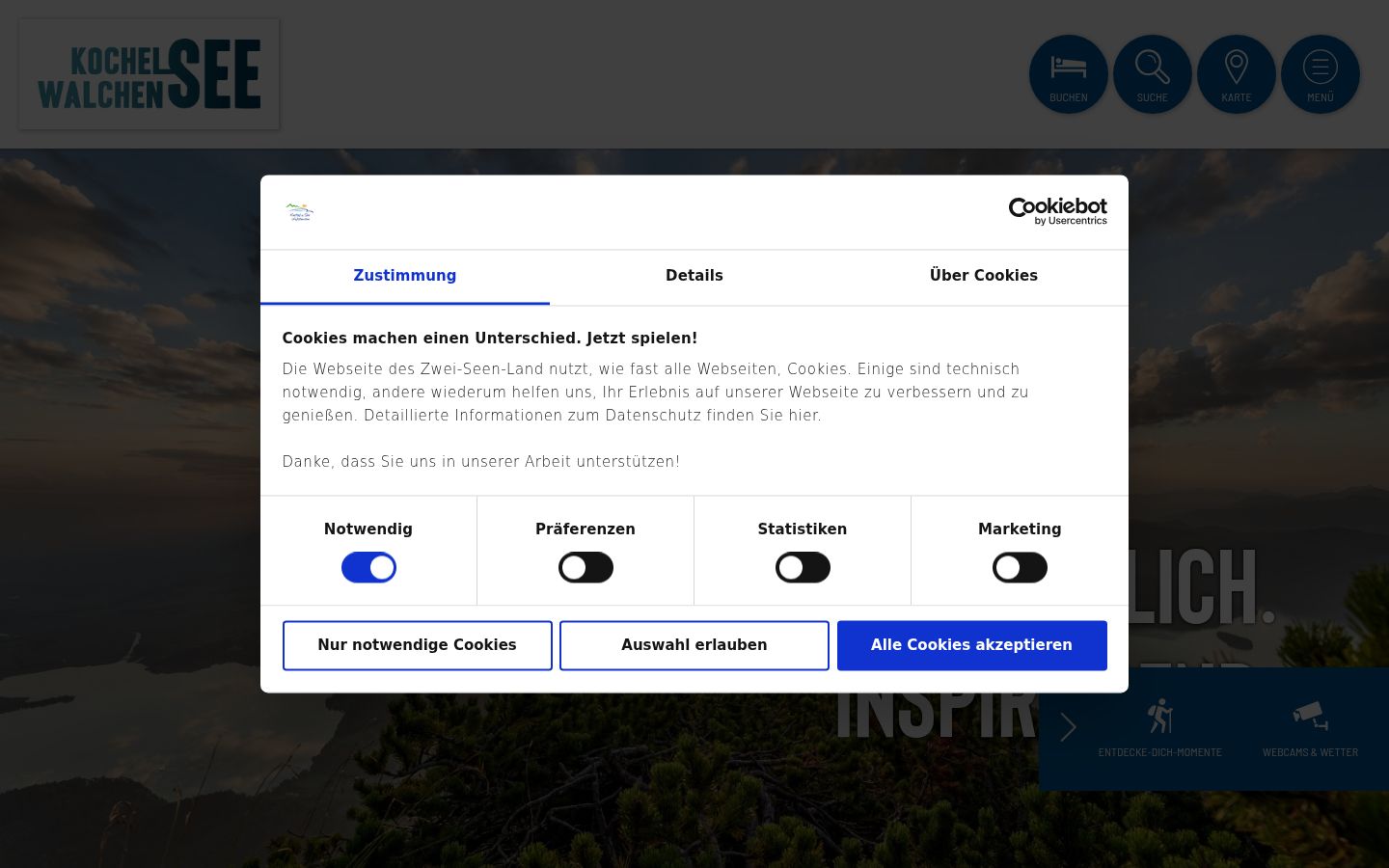 Screenshot des Einwilligungsbanners vor jeglicher Interaktion