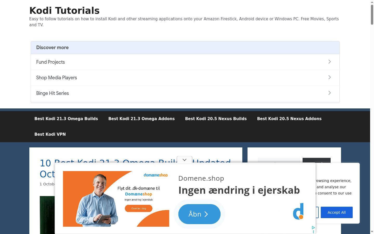 Skjermbilde av samtykkebanneret slik det vises før noen interaksjon