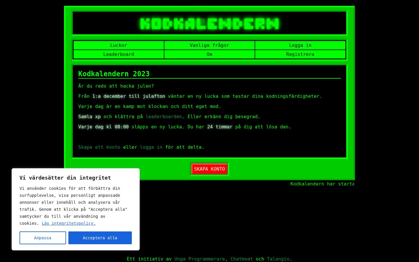 Screenshot des Einwilligungsbanners vor jeglicher Interaktion