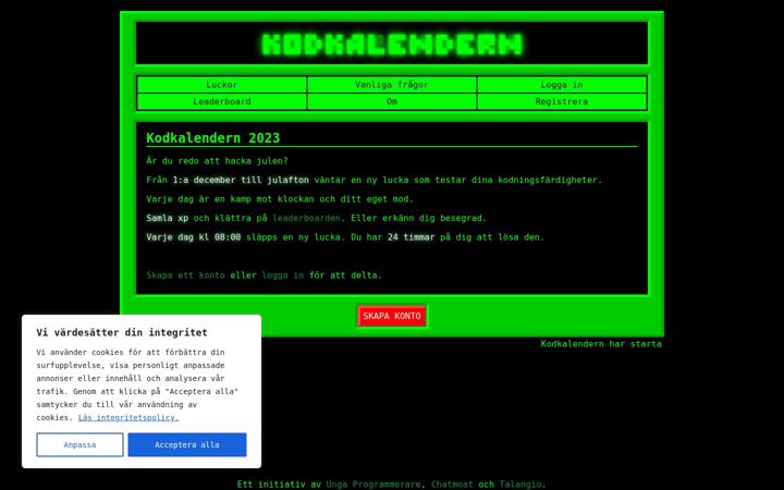 Screenshot of kodkalendern.se