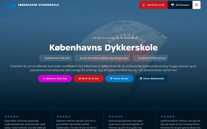 Skjámynd af koebenhavnsdykkerskole.dk