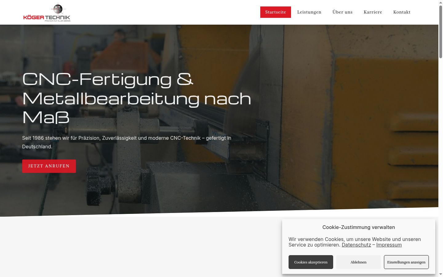 Screenshot des Einwilligungsbanners vor jeglicher Interaktion