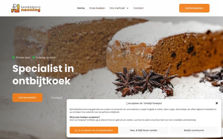 Screenshot of koekbakkerijnanning.nl