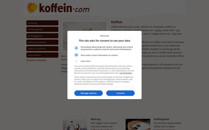 Screenshot of koffein.com