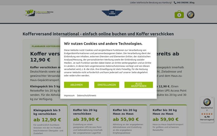 Screenshot of kofferversandservice.de