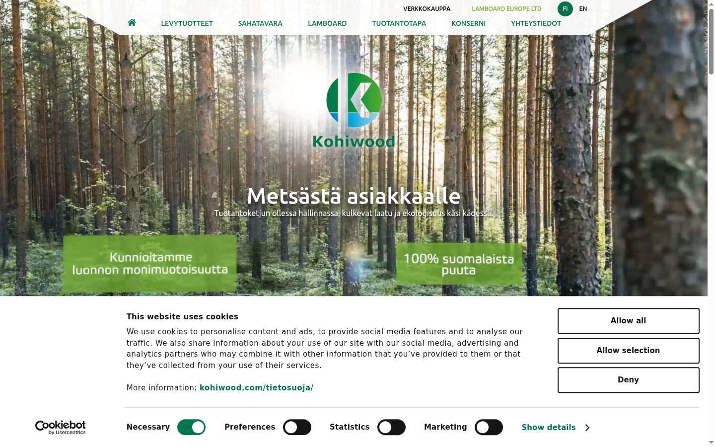 Ekrānuzņēmums ar piekrišanas baneri, kas tika rādīts pirms jebkādas mijiedarbības
