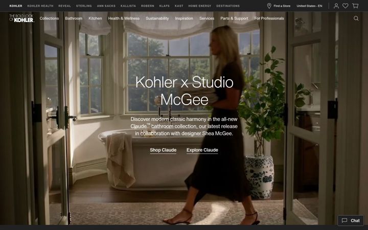 Screenshot van kohler.com